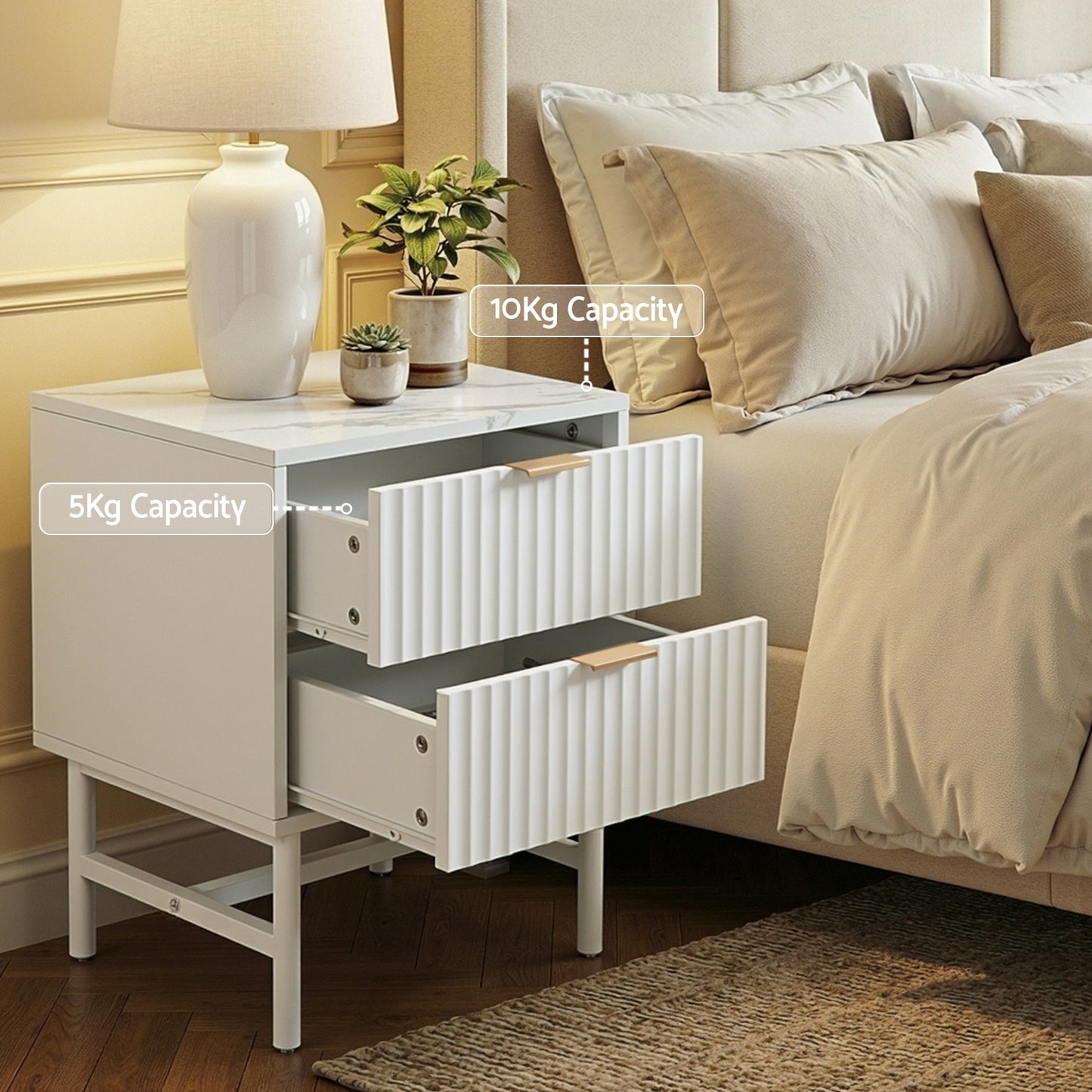 Montreal Bedside Tables with 2 Drawers - White