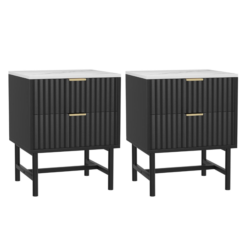 Set of 2 Montreal Bedside Tables with 2 Drawers - Black