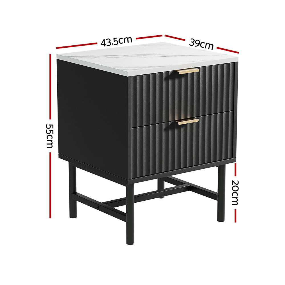 Set of 2 Montreal Bedside Tables with 2 Drawers - Black