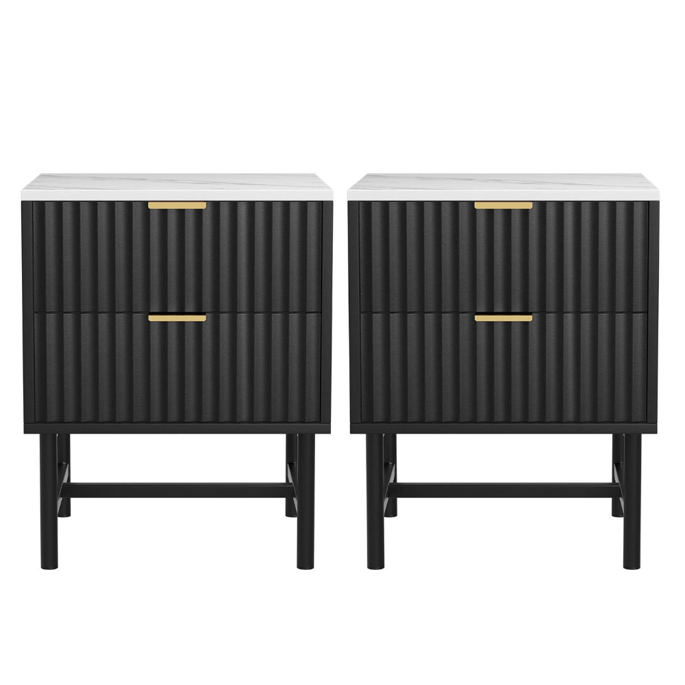 Set of 2 Montreal Bedside Tables with 2 Drawers - Black