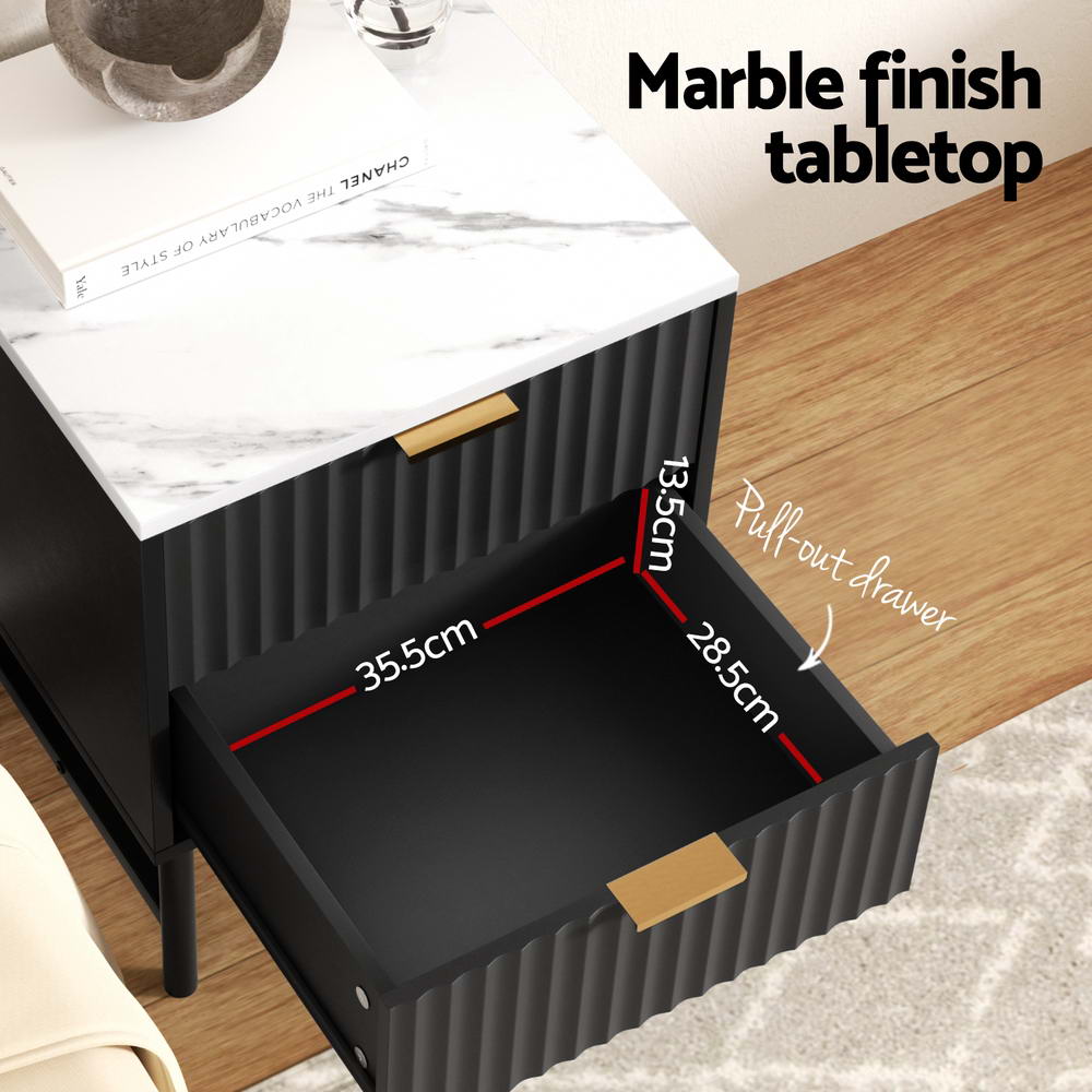Set of 2 Montreal Bedside Tables with 2 Drawers - Black