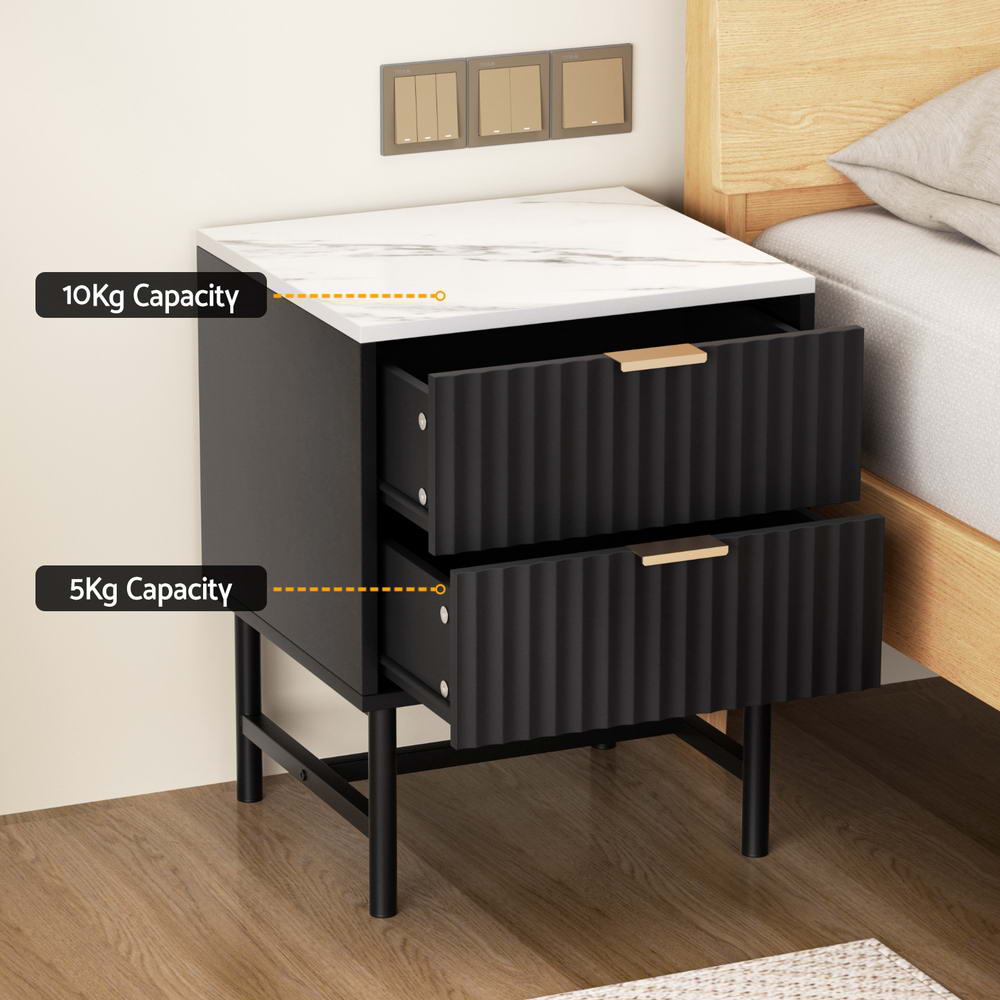 Set of 2 Montreal Bedside Tables with 2 Drawers - Black