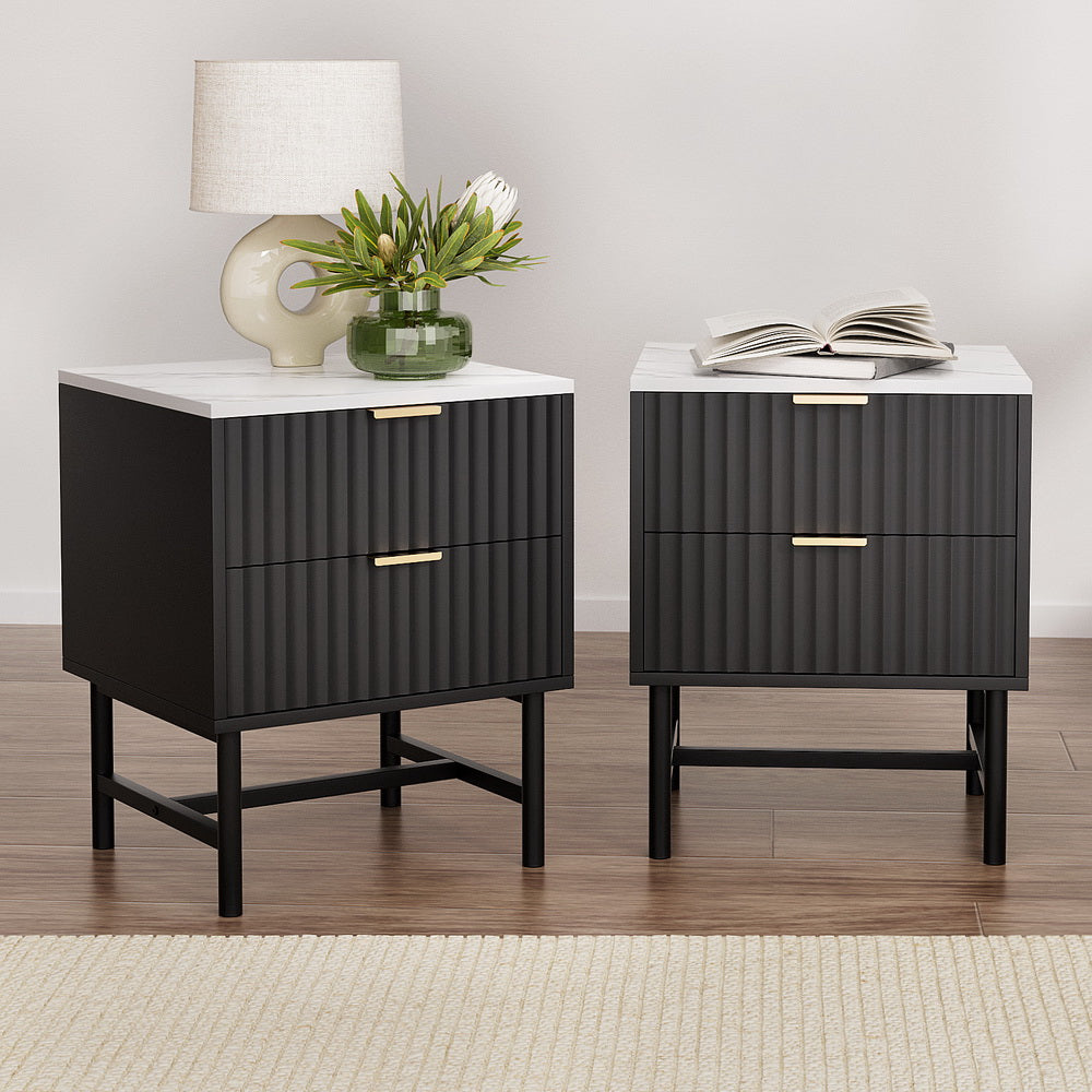 Set of 2 Montreal Bedside Tables with 2 Drawers - Black