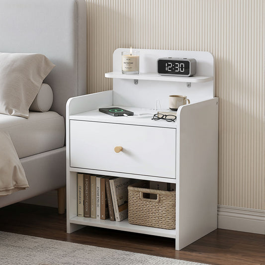 Terra Bedside Tables Drawer Charging Station - White