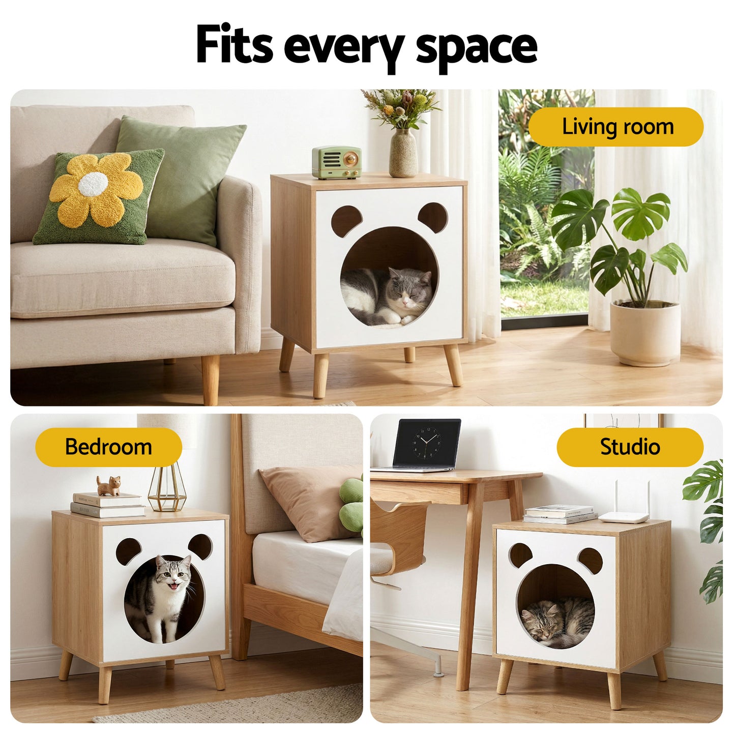 Oakley Bedside Tables Cat Nest Solid Wood - Natural