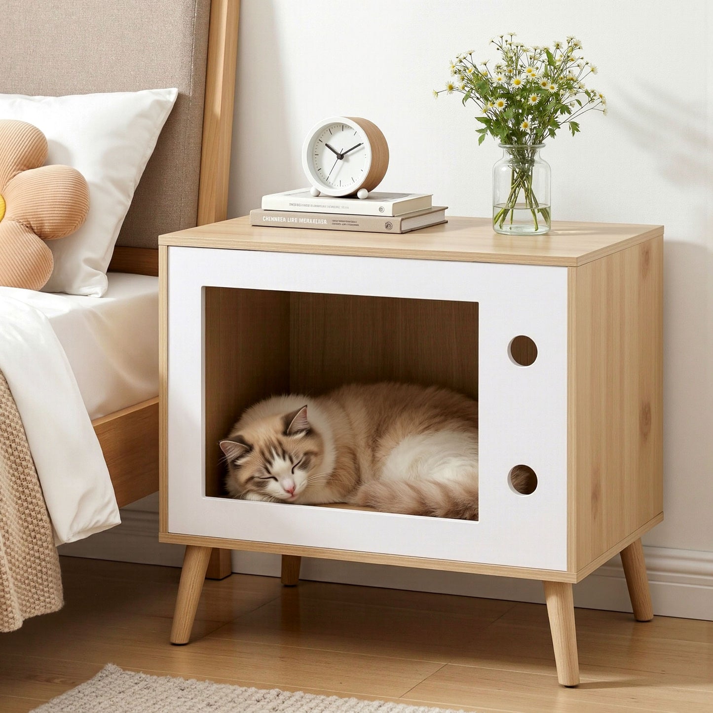 Oakley Bedside Tables Cat Nest Solid Wood 60cm - Natural