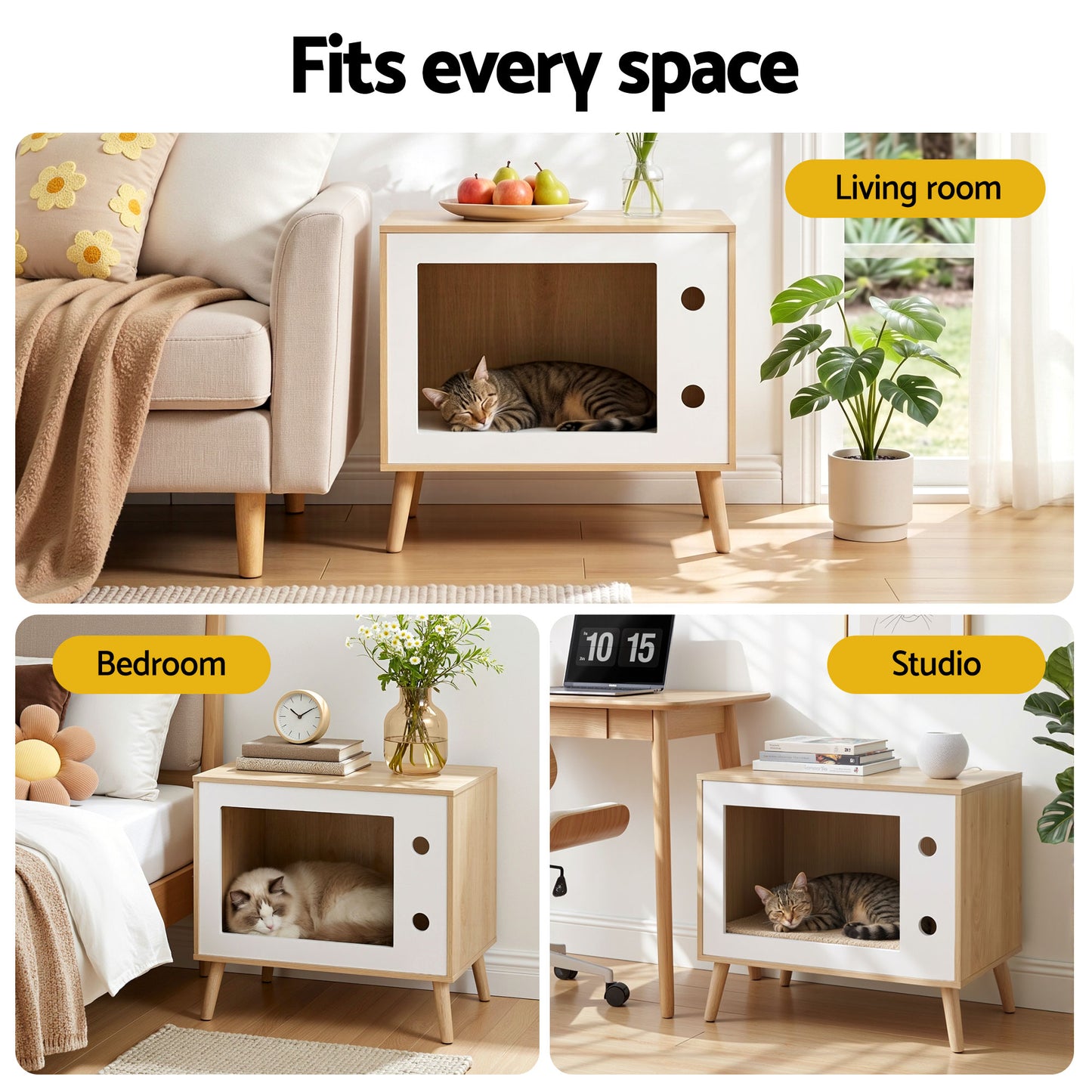 Oakley Bedside Tables Cat Nest Solid Wood 60cm - Natural