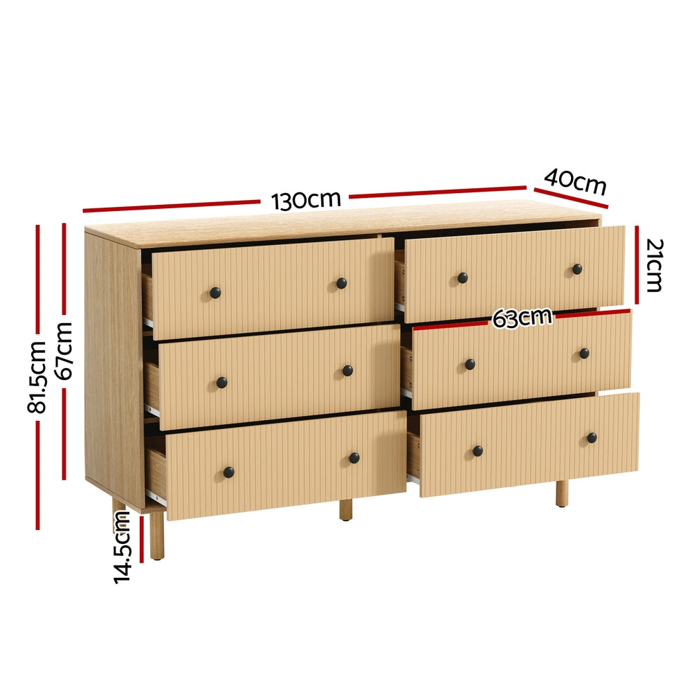 6 Chest of Drawers Fluted Front - Oak