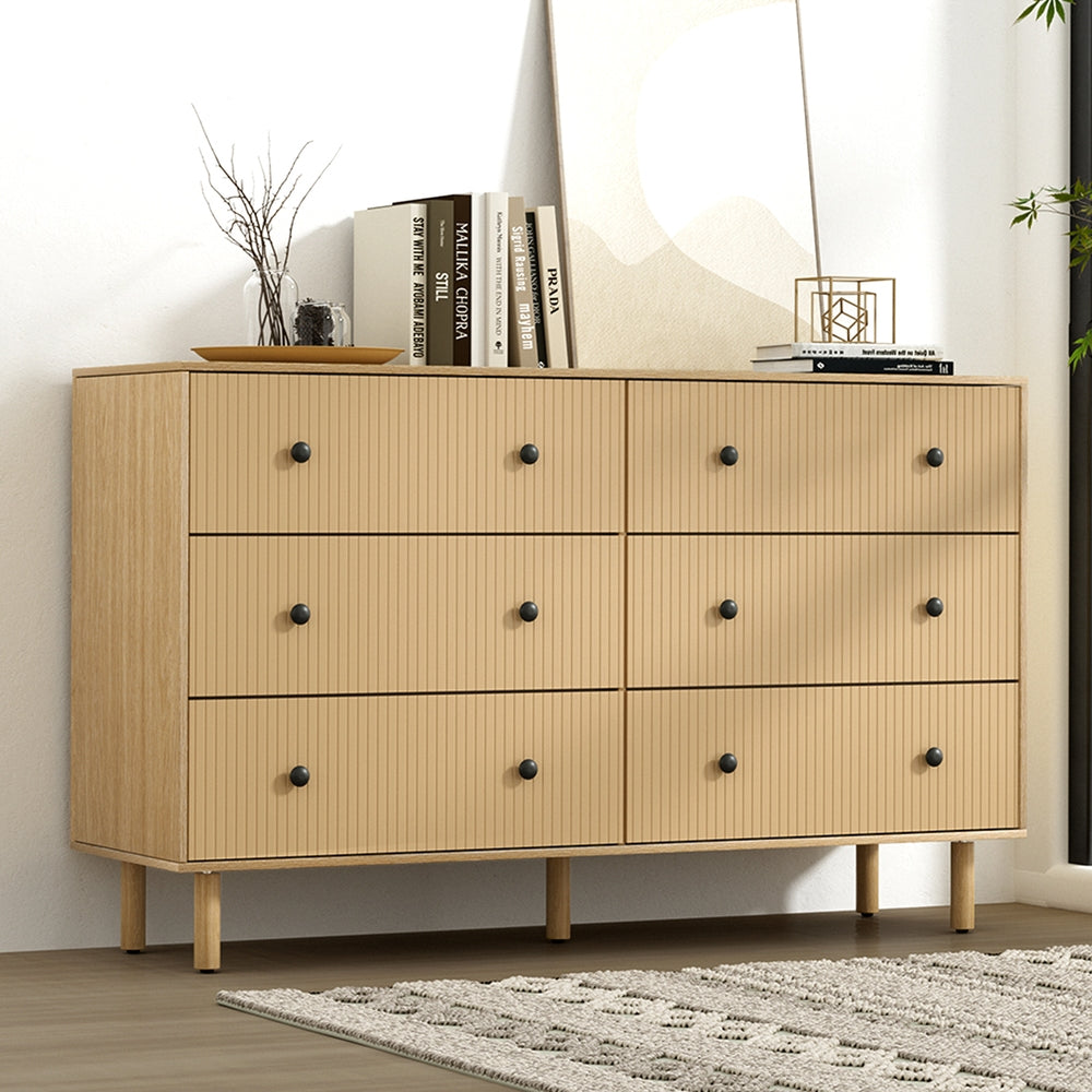 6 Chest of Drawers Fluted Front - Oak