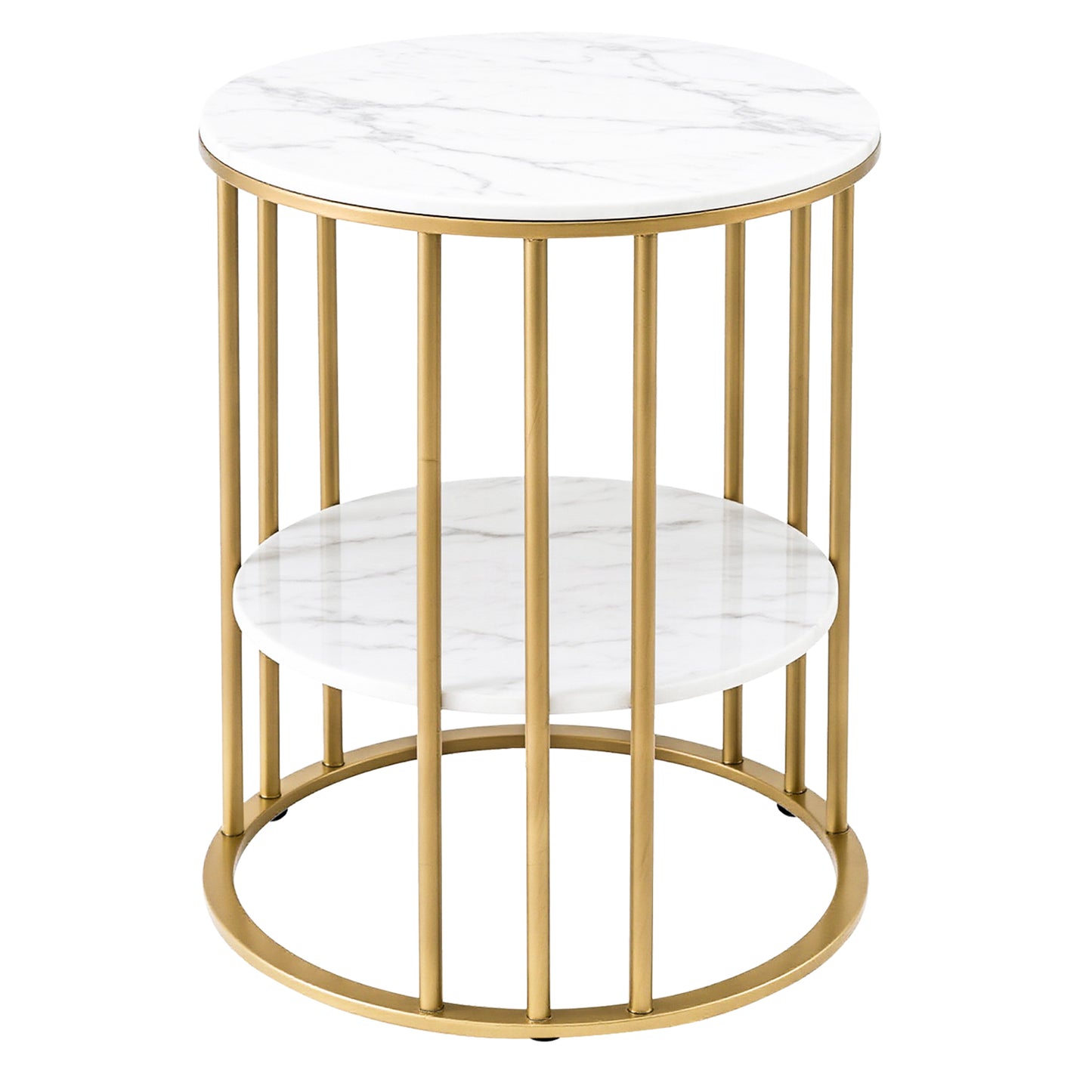 Iria Coffee Table 2-Tier Round Marble Effect White&Gold