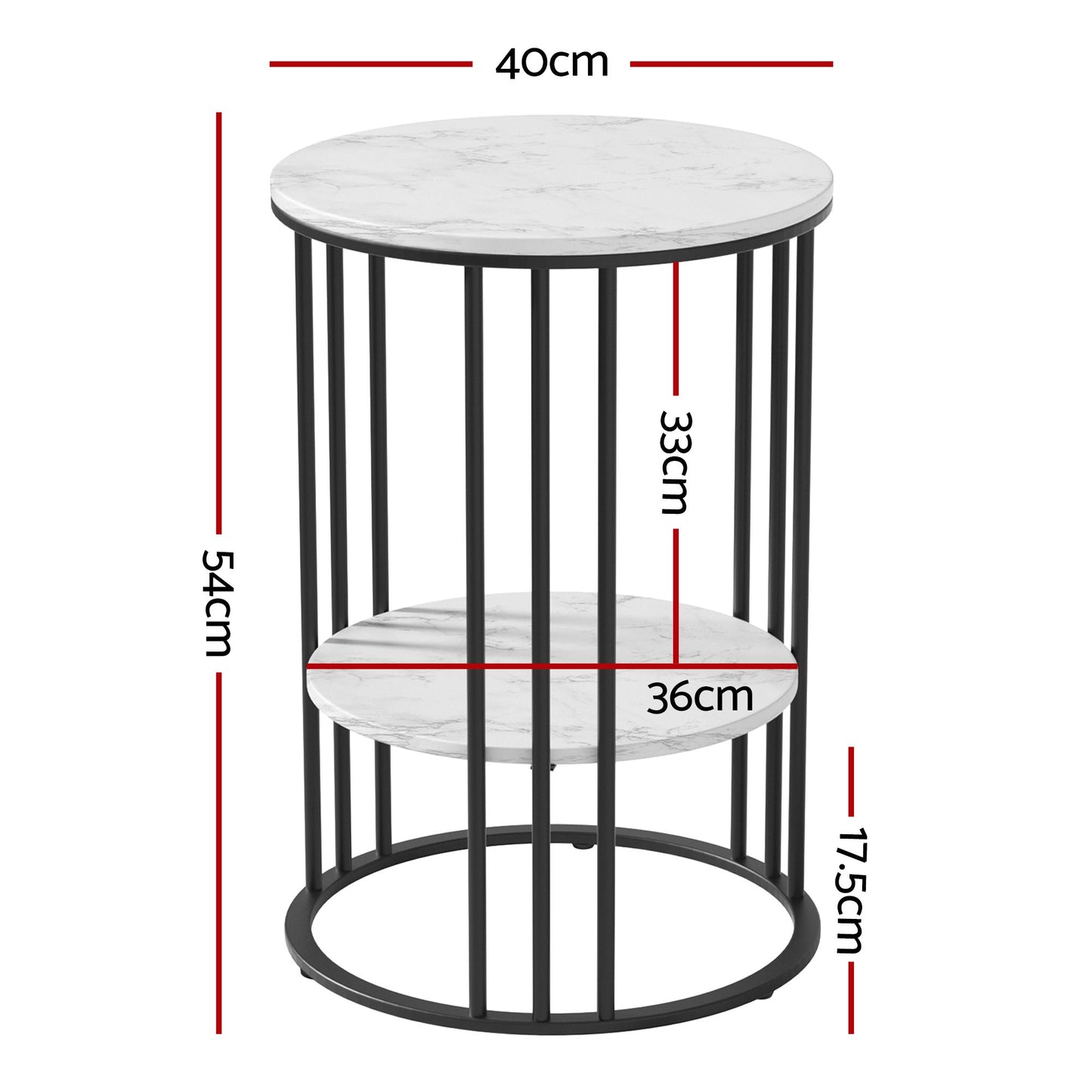 Iphigenia Set of 2 Side Table Coffee Table 2-Tier Round Marble Effect