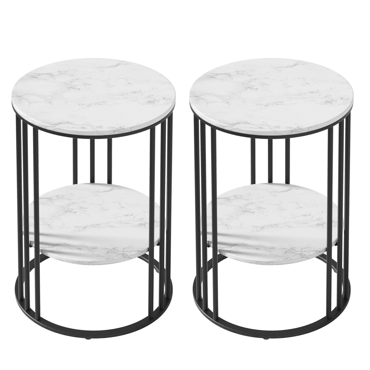 Iphigenia Set of 2 Side Table Coffee Table 2-Tier Round Marble Effect