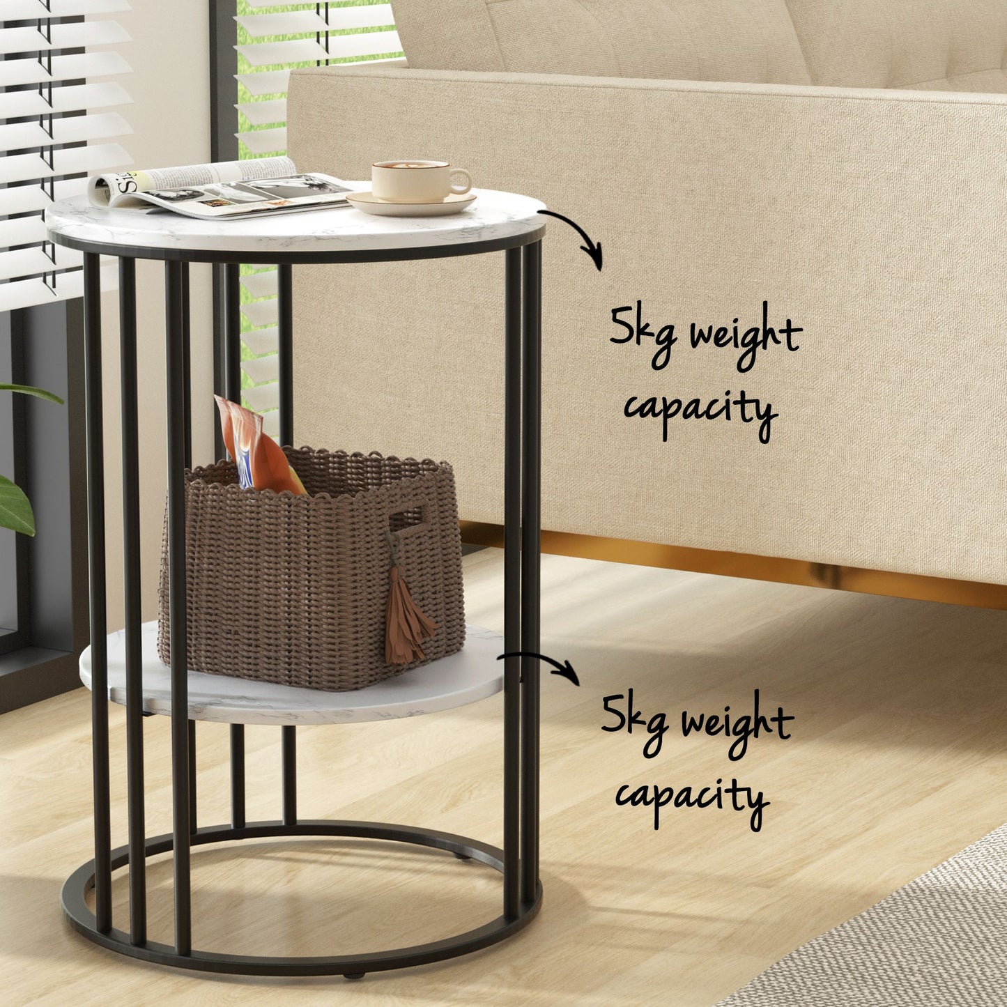 Iphigenia Set of 2 Side Table Coffee Table 2-Tier Round Marble Effect