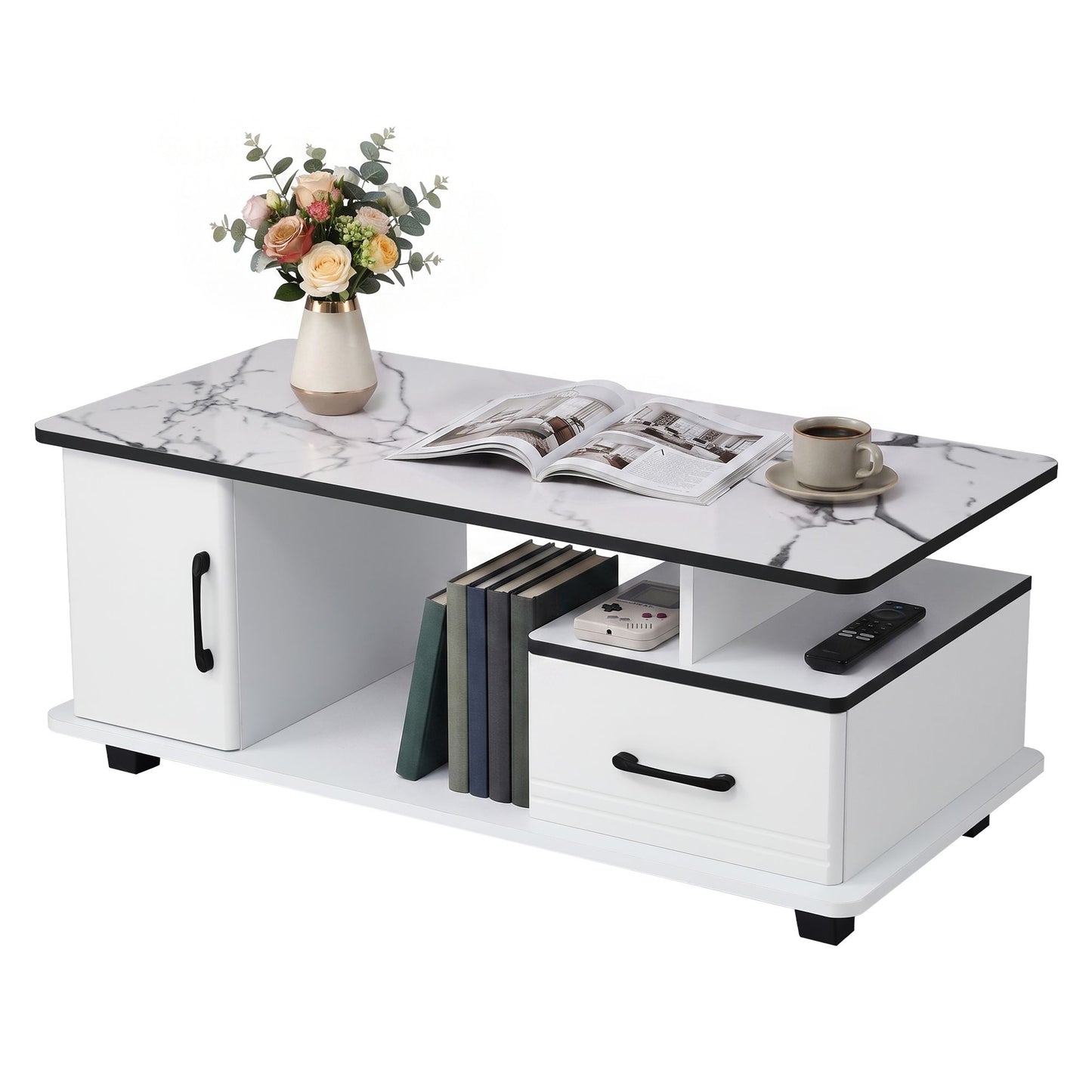 Iobas Coffee Table Marble Finish Center Table - White
