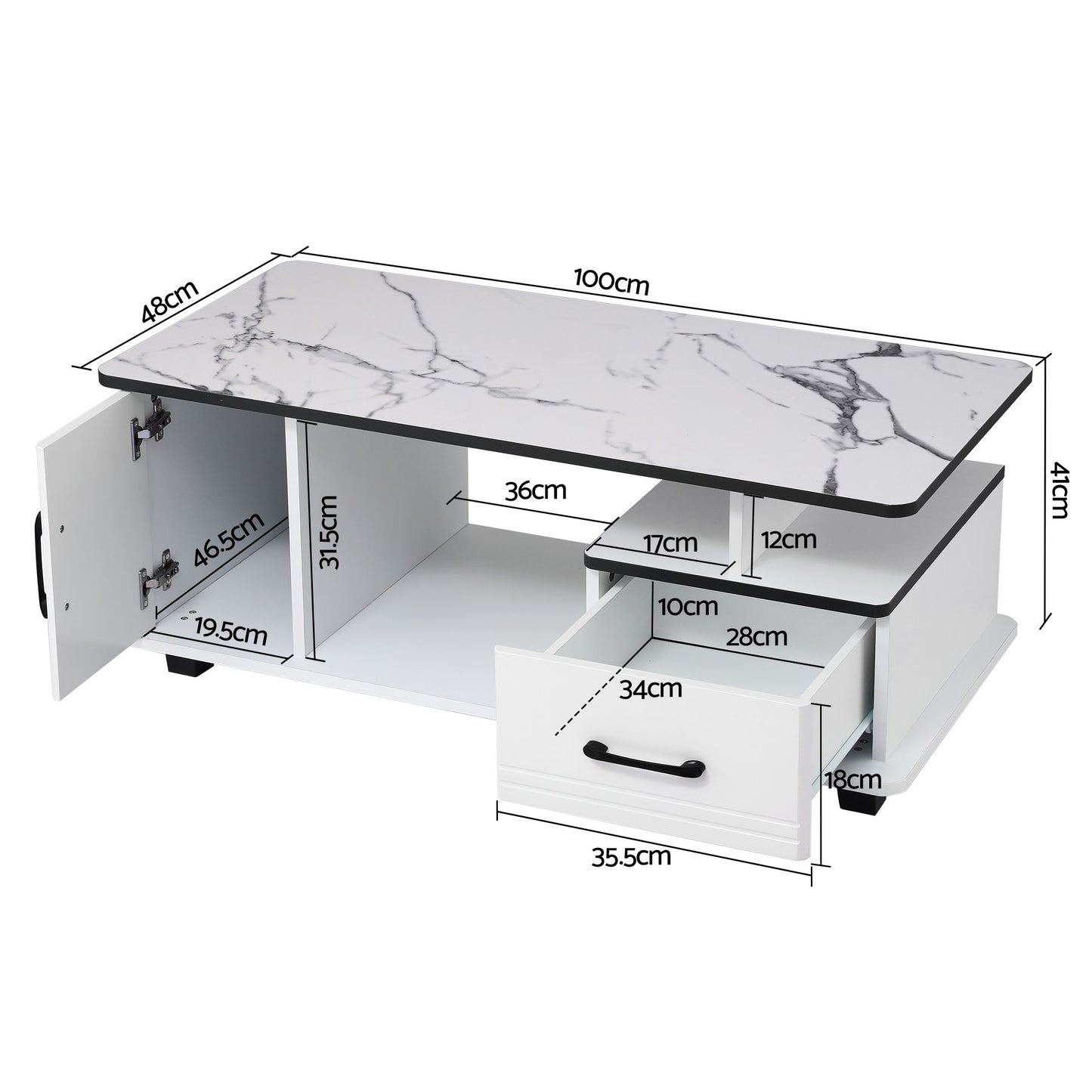 Iobas Coffee Table Marble Finish Center Table - White