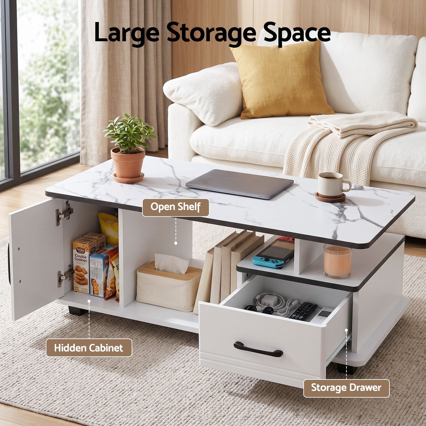 Iobas Coffee Table Marble Finish Center Table - White