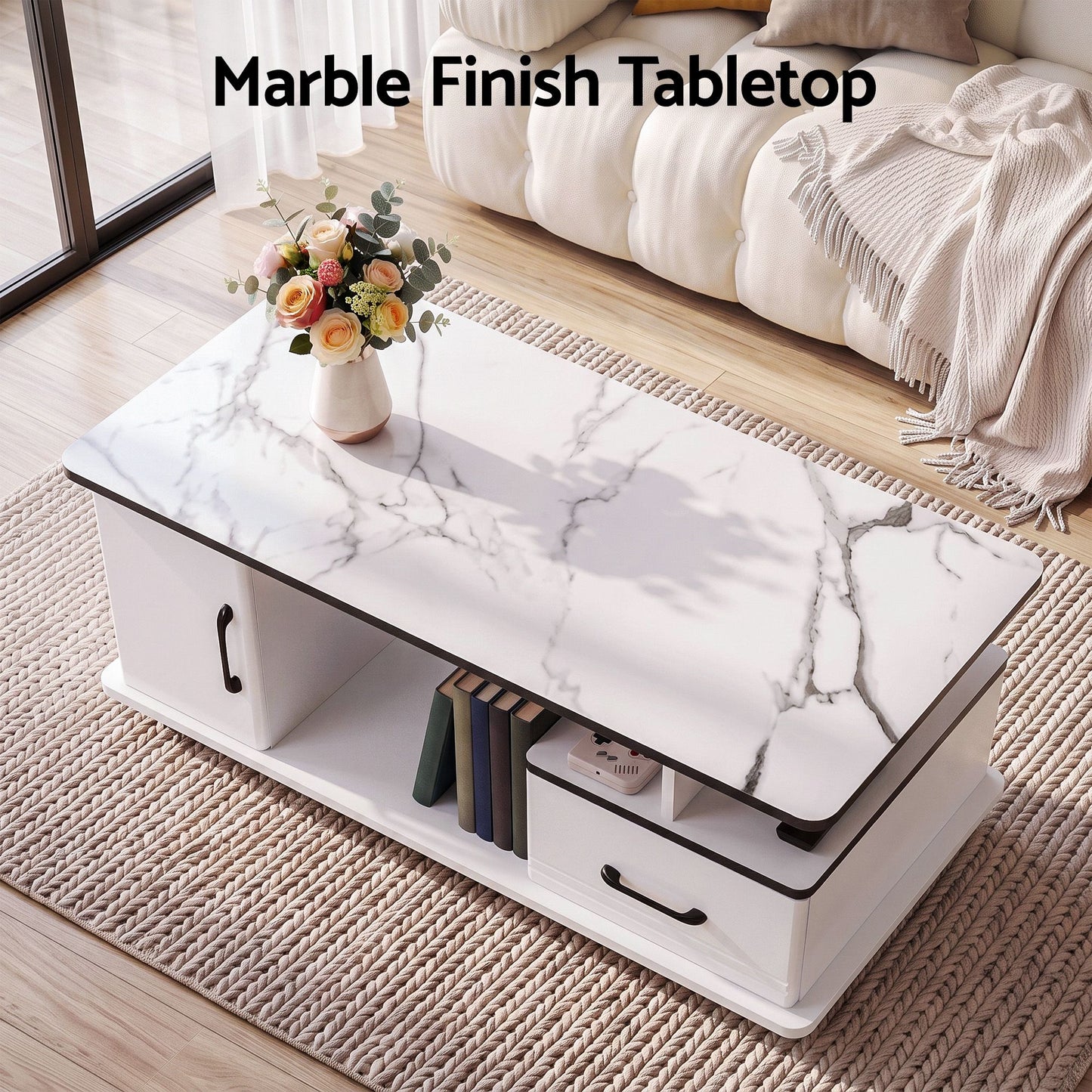 Iobas Coffee Table Marble Finish Center Table - White
