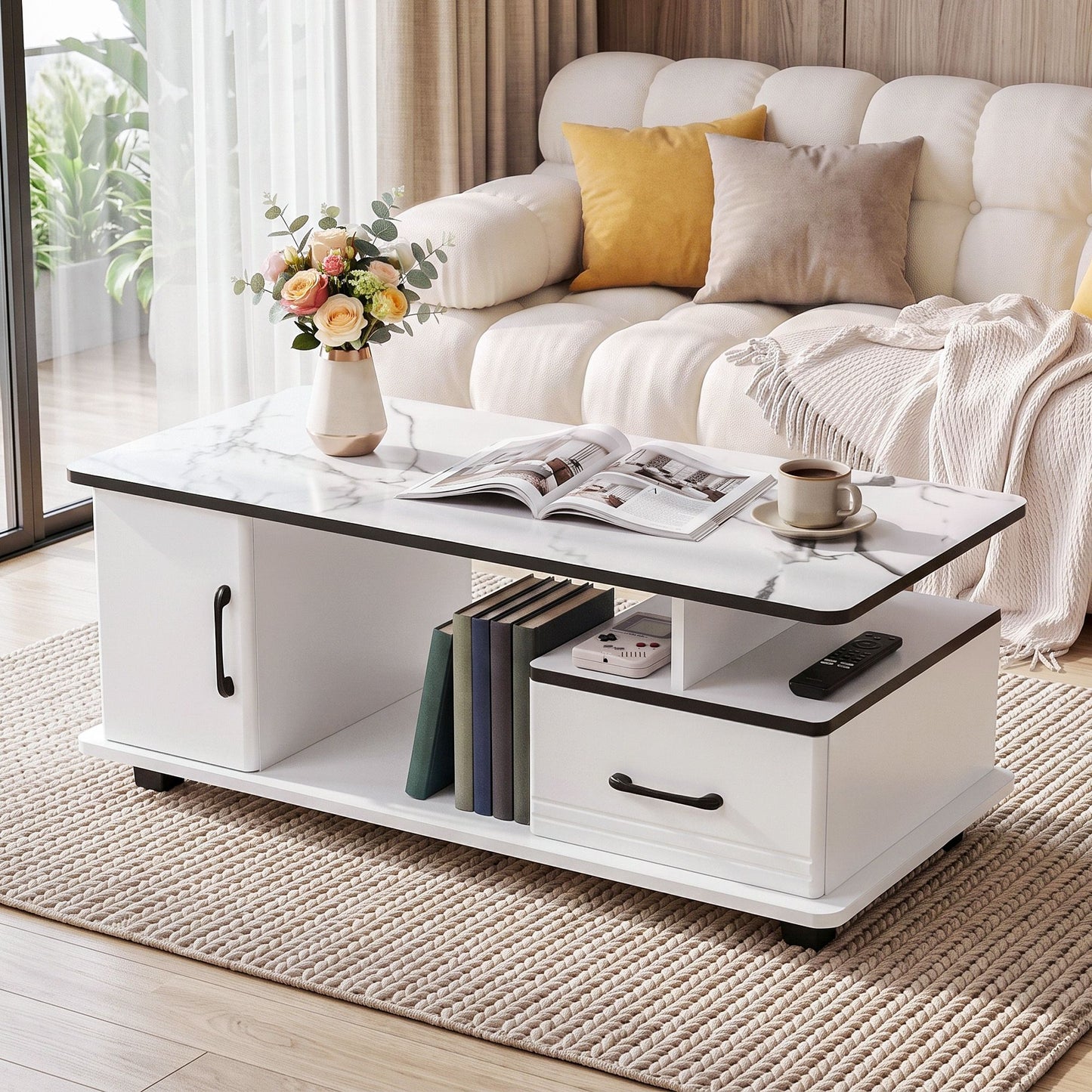 Iobas Coffee Table Marble Finish Center Table - White