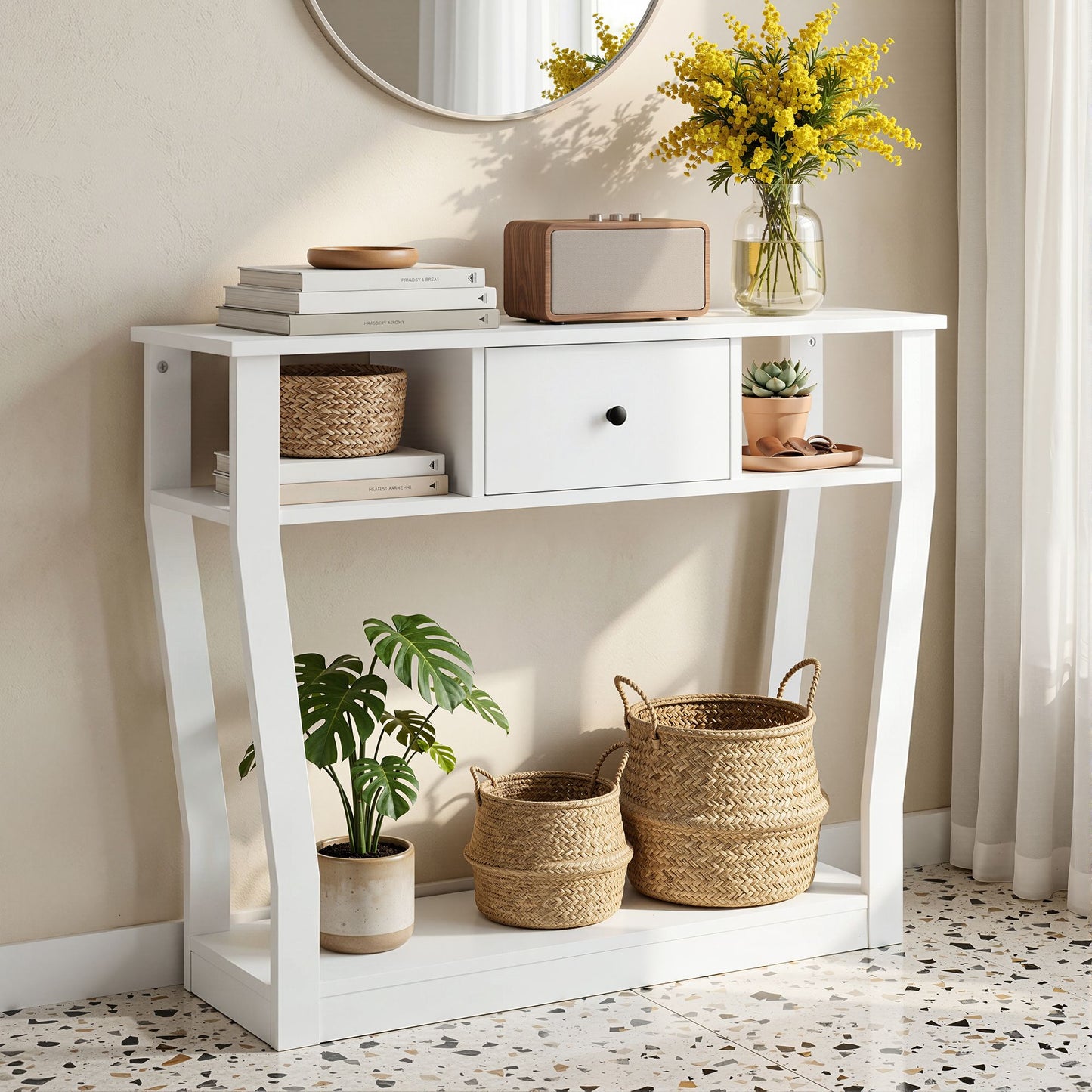 Console Table Entryway Hallway Sofa Side Table Drawer Shelf 100CM - White