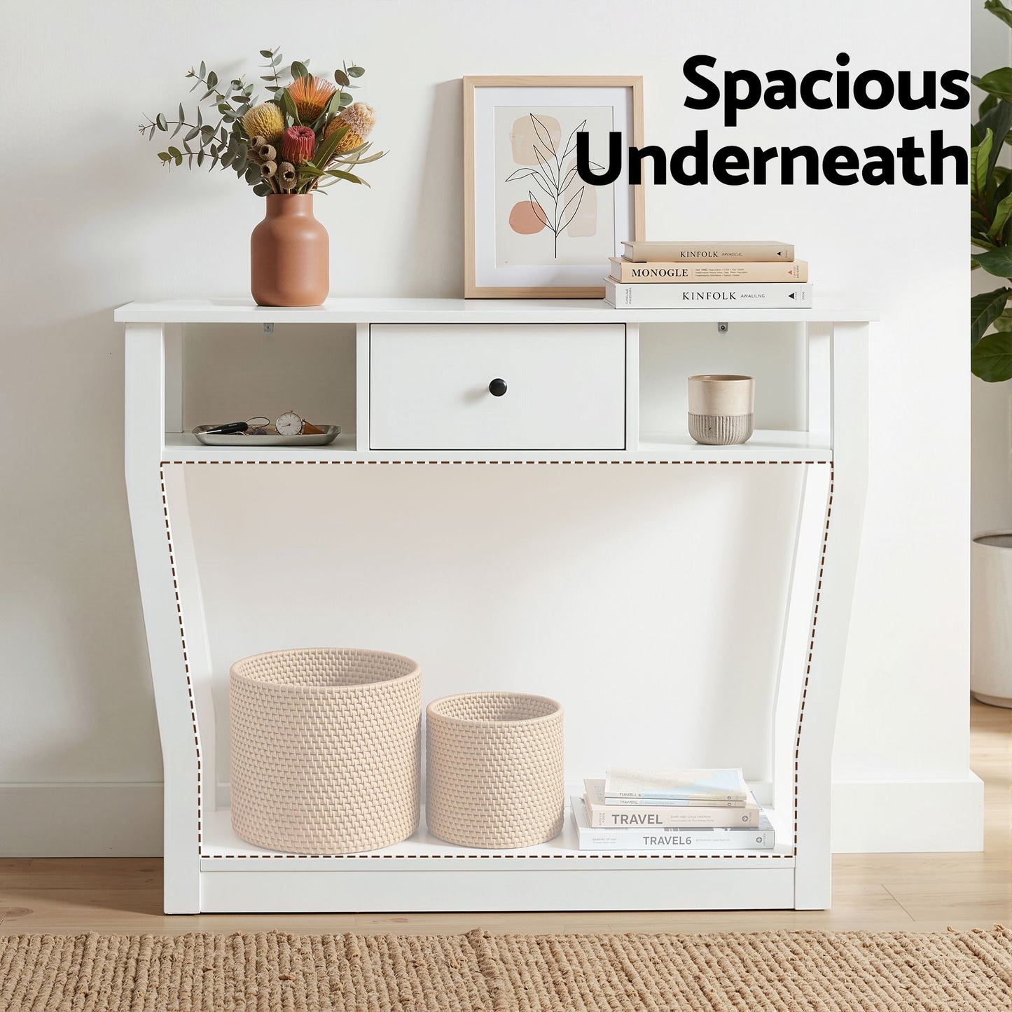 Console Table Entryway Hallway Sofa Side Table Drawer Shelf 100CM - White