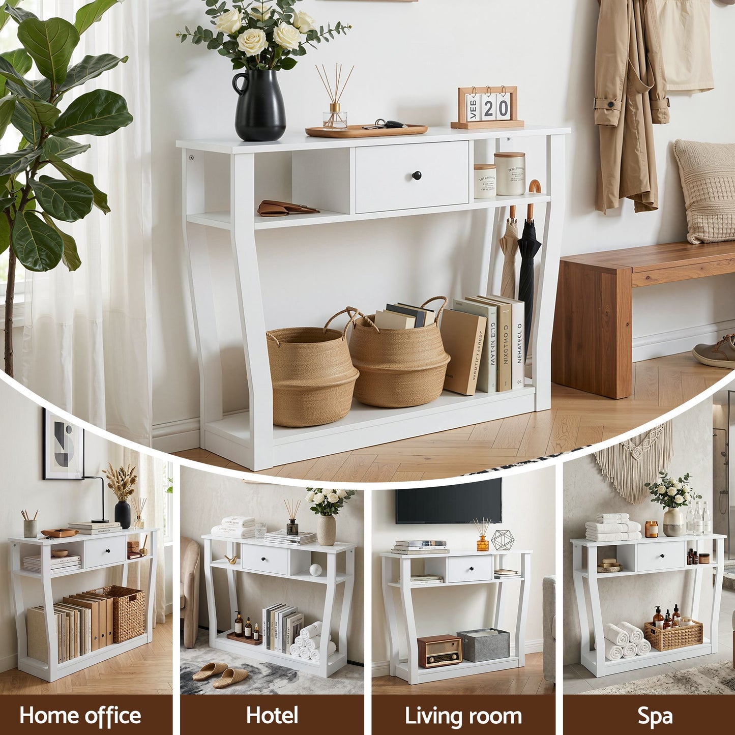 Console Table Entryway Hallway Sofa Side Table Drawer Shelf 100CM - White