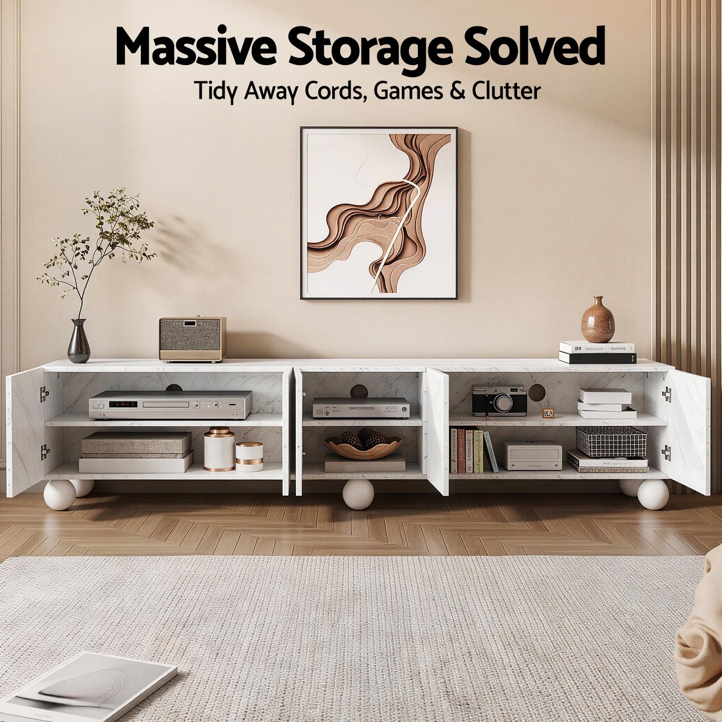 Zelia 200cm TV Unit Entertainment Unit Storage Cabinet - White