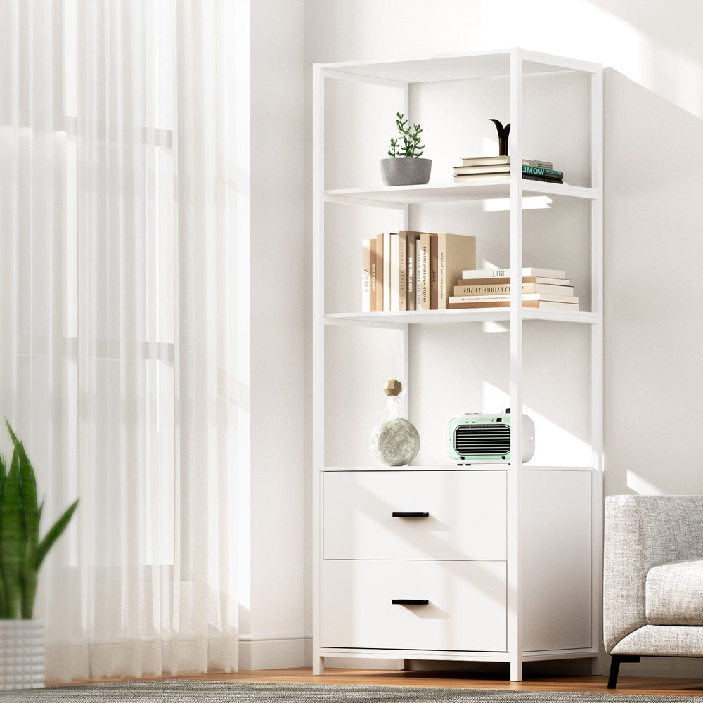 Artiss Bookshelf Display Shelf 2 Drawers 152cm White