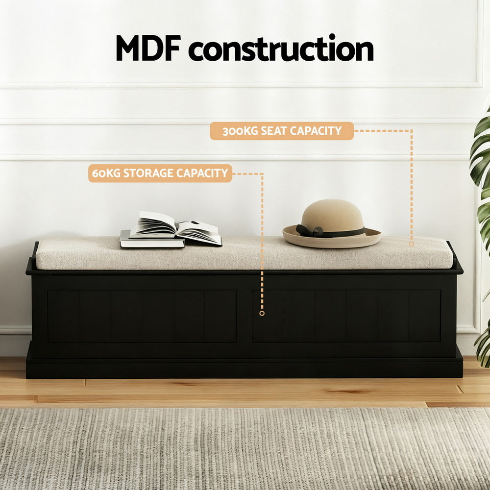 Storage Ottoman Blanket Box 140cm Fluted Black