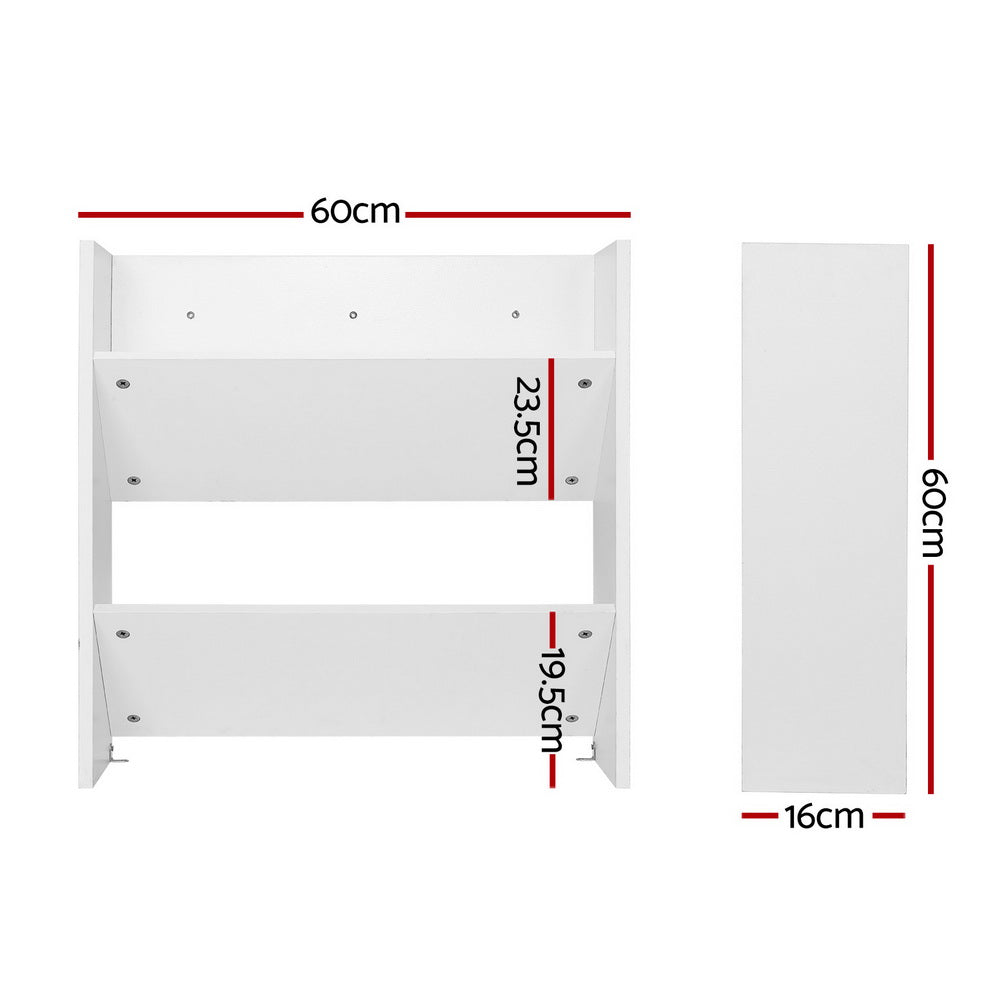 Set of 2 Shoe Rack 2-tier 12 Pairs Wall Mounted - White