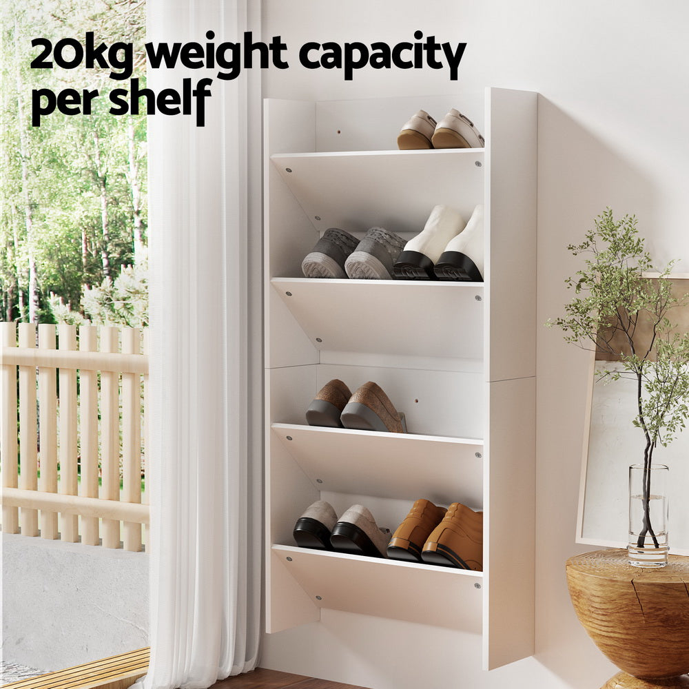 Set of 2 Shoe Rack 2-tier 12 Pairs Wall Mounted - White