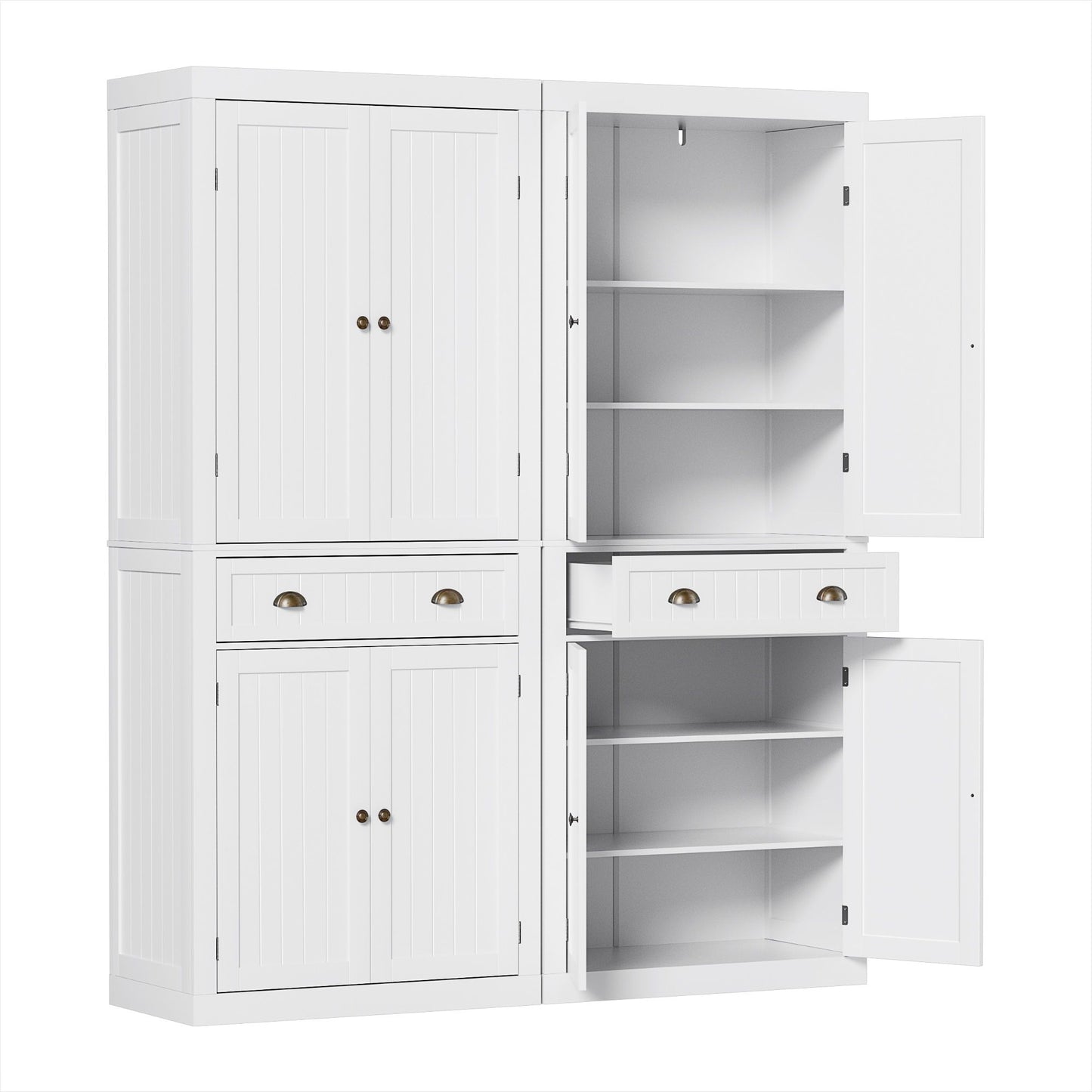 Set of 2 Aidan Buffet Sideboard Cabinet 6-Tier Storage Pantry Cupboard Drawer - White