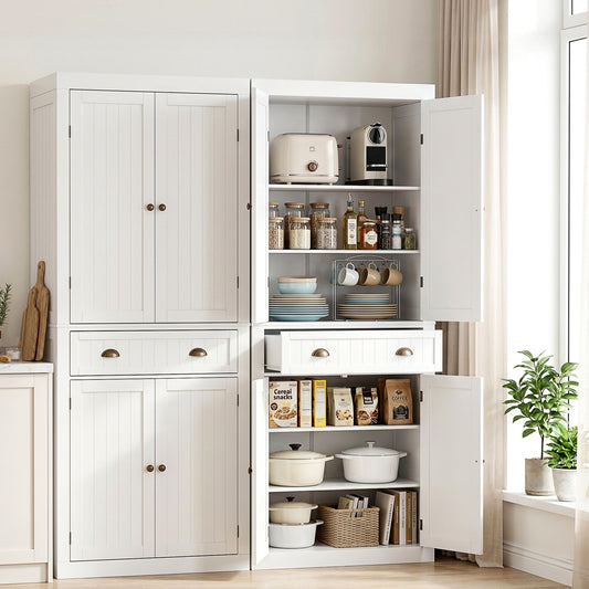 Set of 2 Aidan Buffet Sideboard Cabinet 6-Tier Storage Pantry Cupboard Drawer - White
