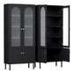 Set of 2 Daniel Buffet Sideboard Cabinet Pantry 5-Tier Storage Cupboard Fluted - Black