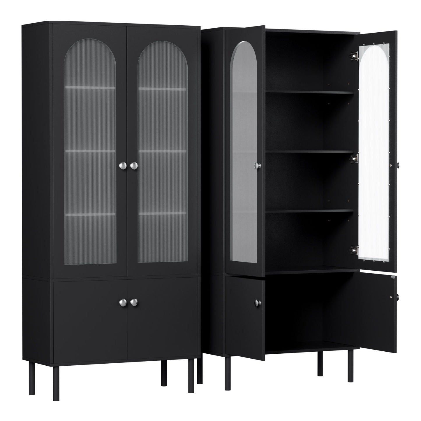 Set of 2 Daniel Buffet Sideboard Cabinet Pantry 5-Tier Storage Cupboard Fluted - Black