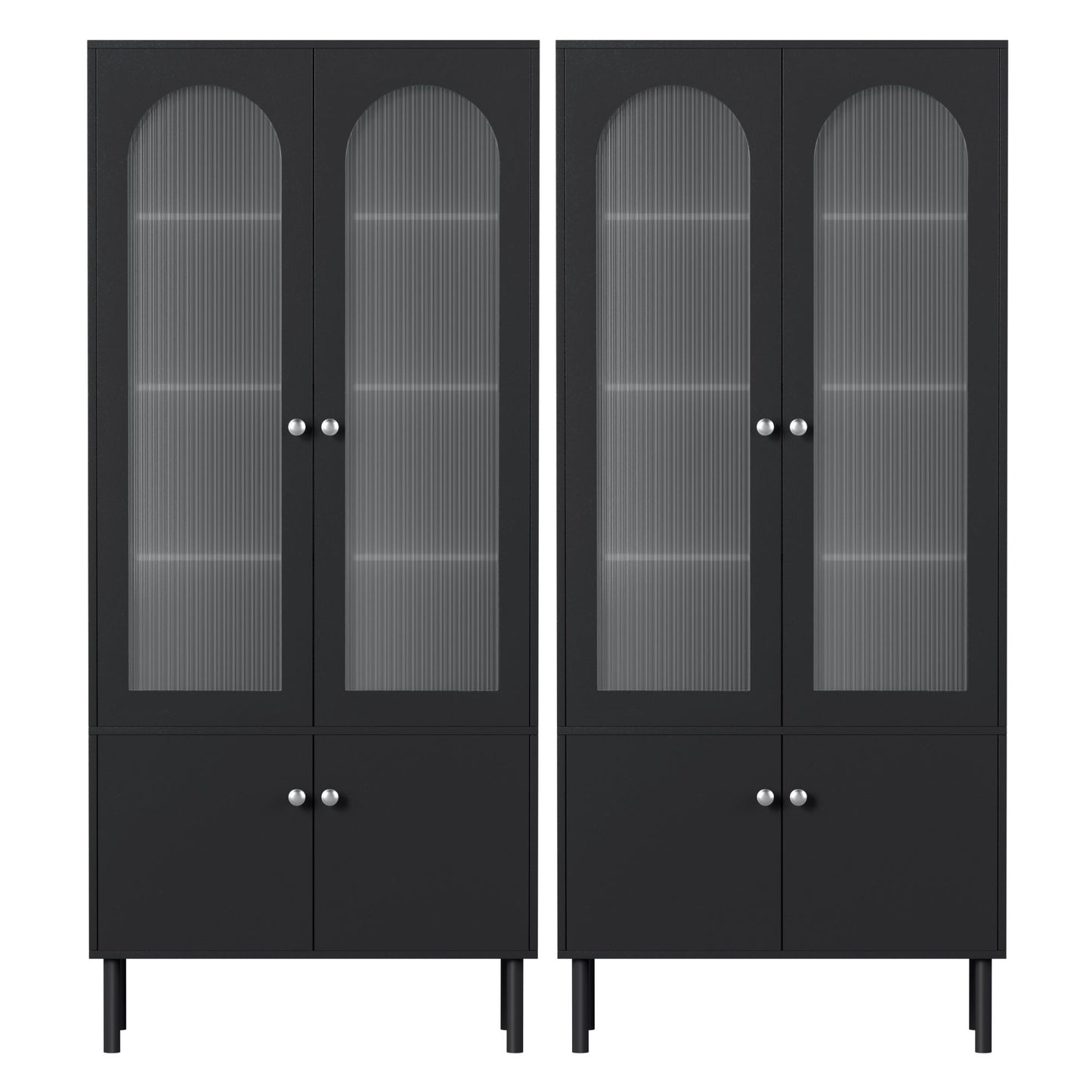 Set of 2 Daniel Buffet Sideboard Cabinet Pantry 5-Tier Storage Cupboard Fluted - Black