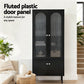 Set of 2 Daniel Buffet Sideboard Cabinet Pantry 5-Tier Storage Cupboard Fluted - Black