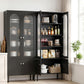 Set of 2 Daniel Buffet Sideboard Cabinet Pantry 5-Tier Storage Cupboard Fluted - Black