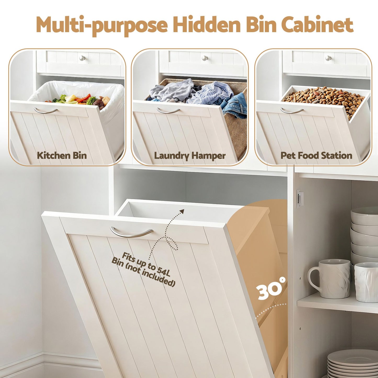 Orson Buffet Sideboard Cabinet Kitchen Tilt Out Bin Holder Storage Cupboard - White