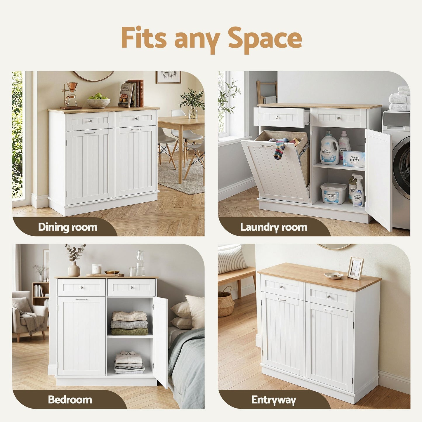 Orson Buffet Sideboard Cabinet Kitchen Tilt Out Bin Holder Storage Cupboard - White