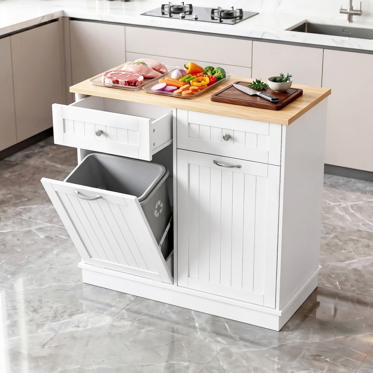 Orson Buffet Sideboard Cabinet Kitchen Tilt Out Bin Holder Storage Cupboard - White