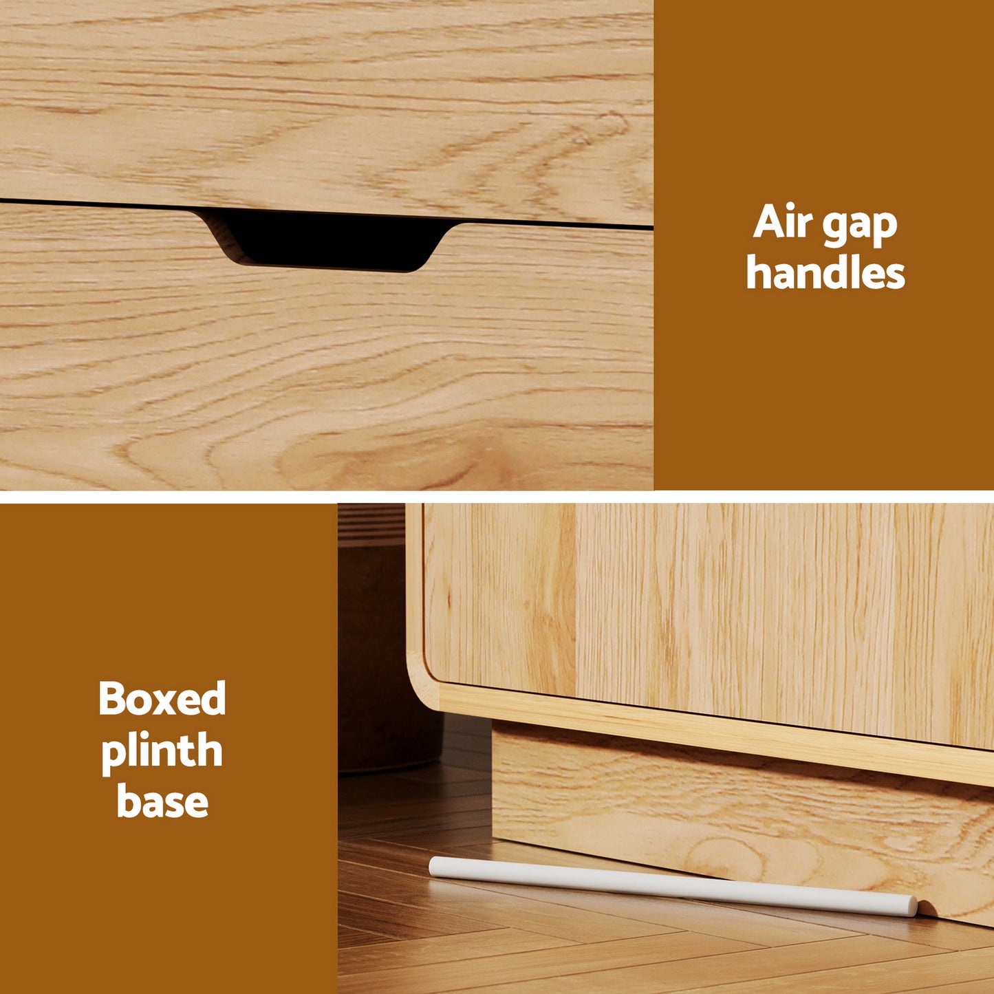 Reeve Buffet Sideboard Cabinet Storage Kitchen Cupboard Drawers Round Edge - Oak