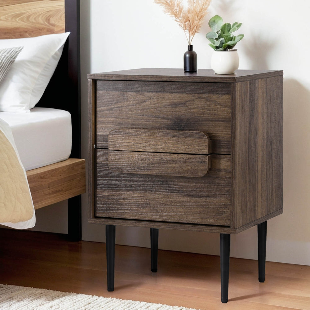 Shawn Wooden Bedside Tables with 2 Drawers - Walnut