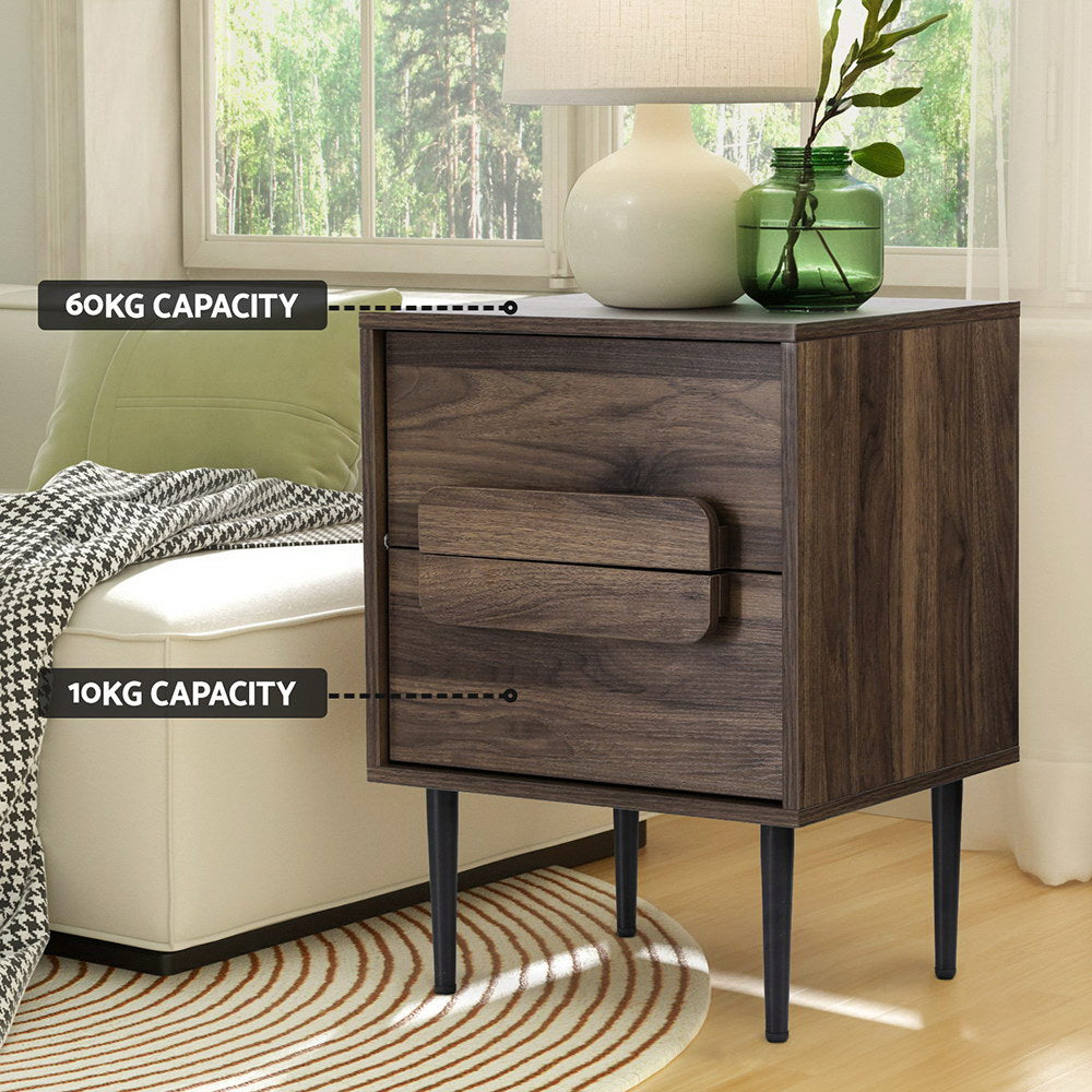 Shawn Wooden Bedside Tables with 2 Drawers - Walnut