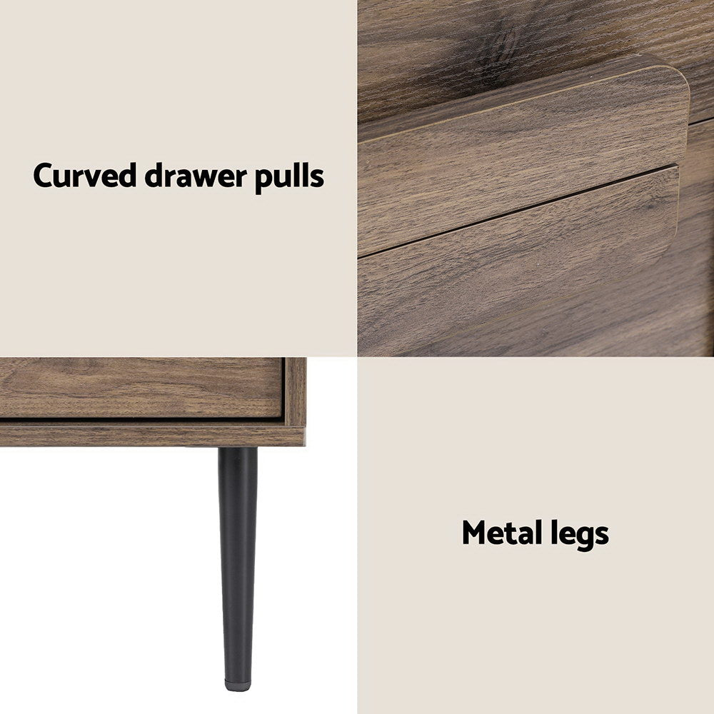 Shawn Wooden Bedside Tables with 2 Drawers - Walnut