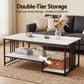 Iophon Coffee Table 100cm Faux Marble Finish Center Table 2-Tier Storage - White & Black
