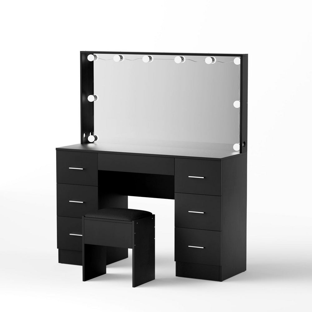 Dressing Table Set Stool 10 LED Bulbs - Black