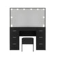 Dressing Table Set Stool 10 LED Bulbs - Black
