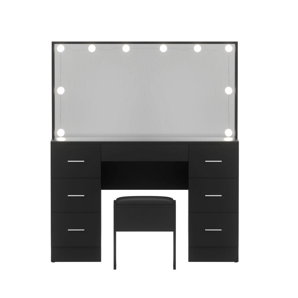 Dressing Table Set Stool 10 LED Bulbs - Black