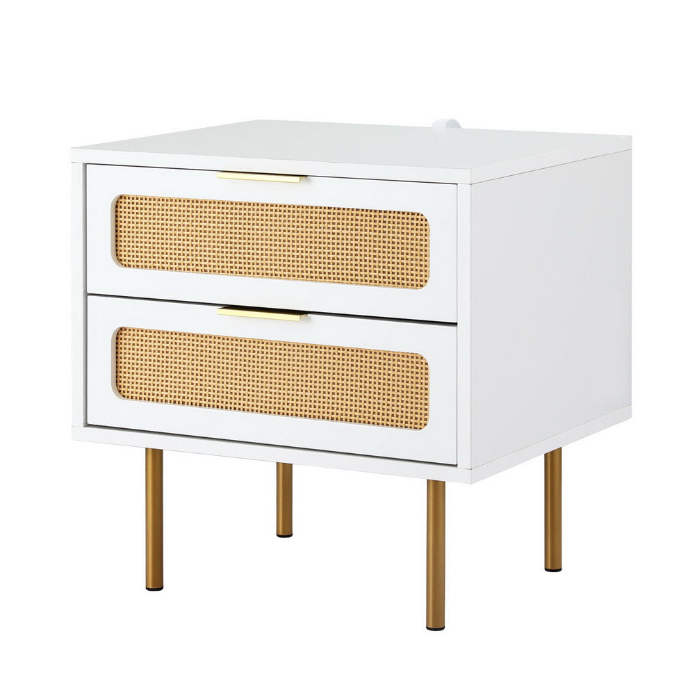 Svale Bedside Tables Rattan with 2 Drawers - Pine