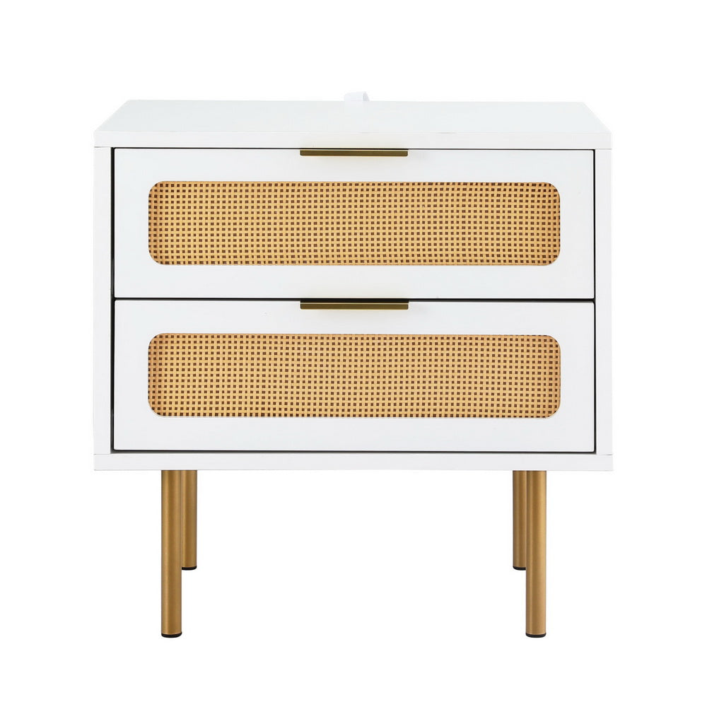 Svale Bedside Tables Rattan with 2 Drawers - Pine